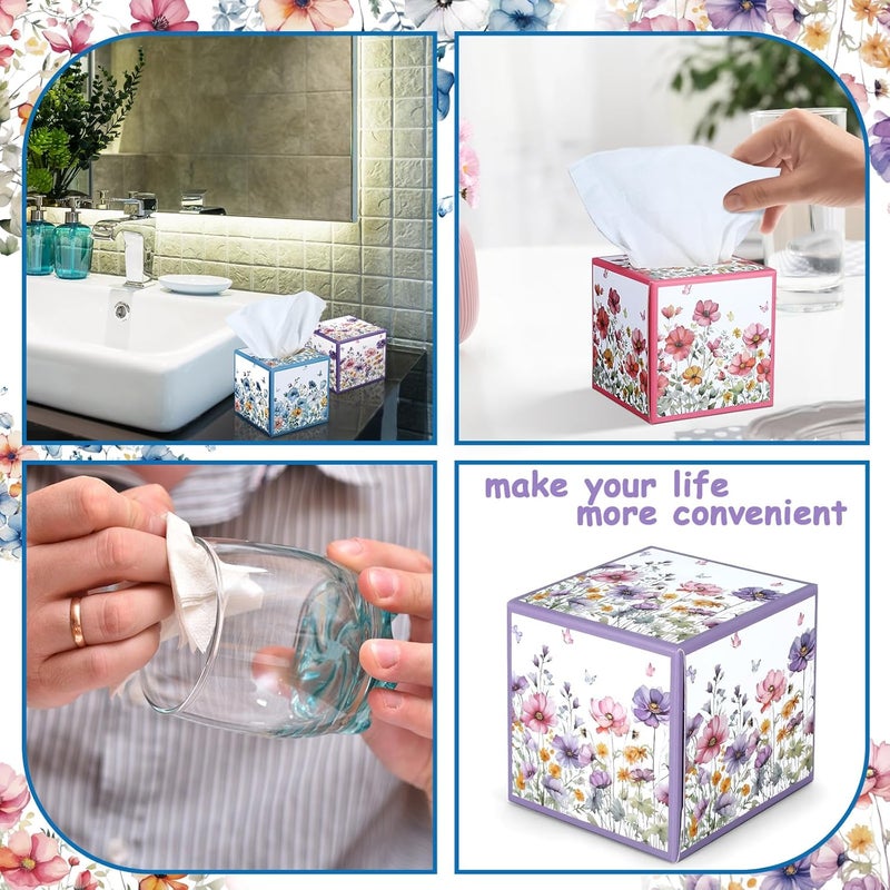 Fourluoo 12 Pack Floral Facial Tissues Cube Boxes 600 Sheets 3 Ply Small Square Wildflowers Face Tissues Bulk for Summer Fall Car Bedroom Supplies - Image 5